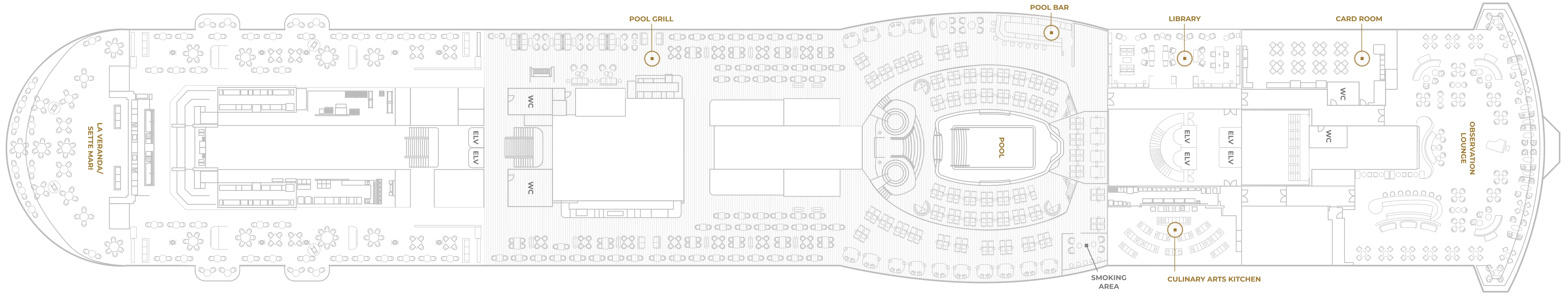 Seven Seas Prestige, Deck 12: official cabin and venue layout