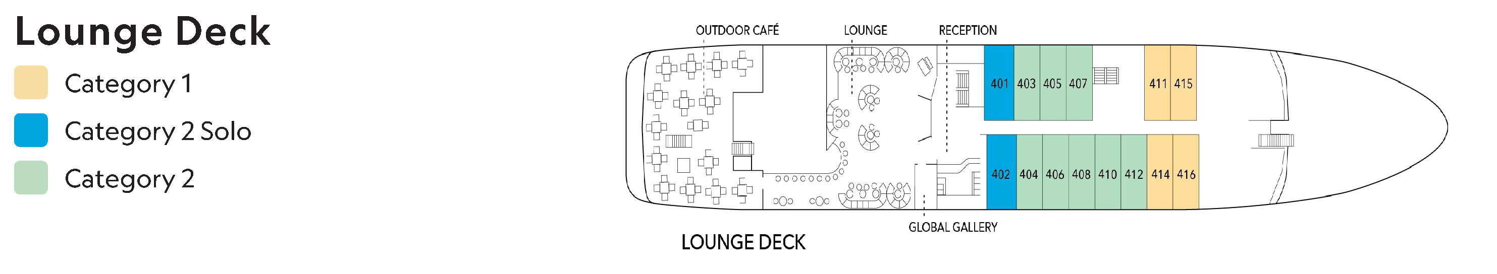 National Geographic Gemini, Deck 2: official cabin and venue layout