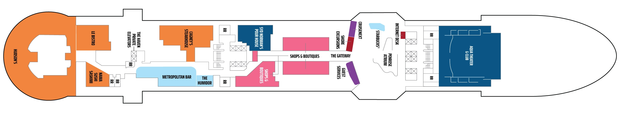 Norwegian Aqua, Deck 7: official cabin and venue layout