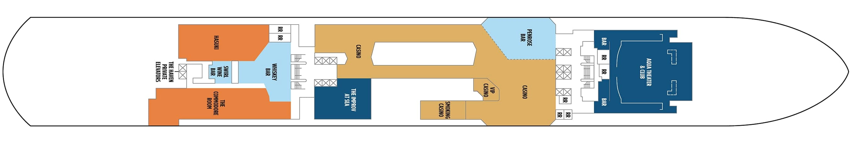 Norwegian Aqua, Deck 6: official cabin and venue layout