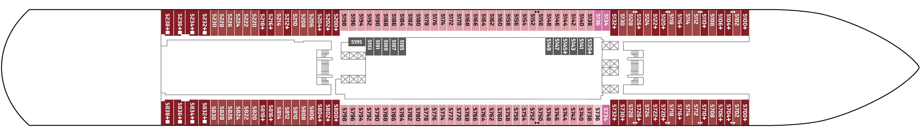 Norwegian Aqua, Deck 5: official cabin and venue layout