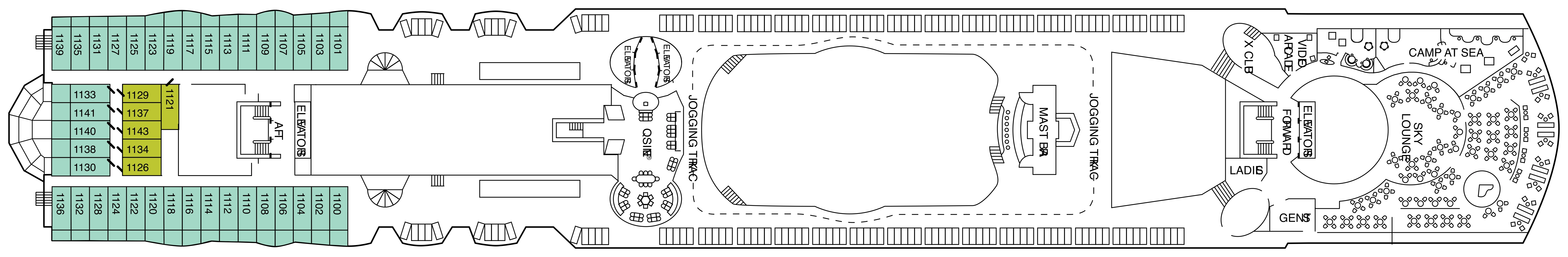 Celebrity Millennium, Deck 11: official cabin and venue layout