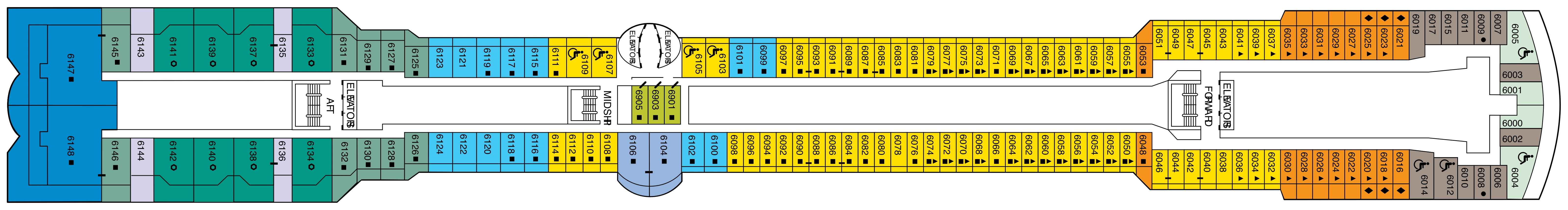 Celebrity Millennium, Deck 6: official cabin and venue layout