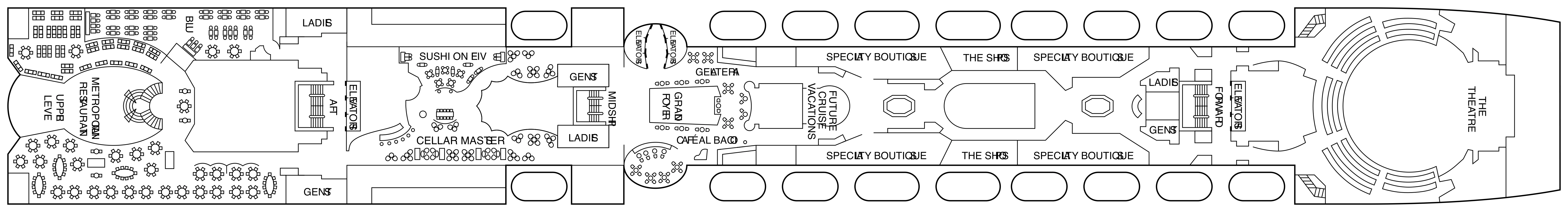 Celebrity Millennium, Deck 5: official cabin and venue layout