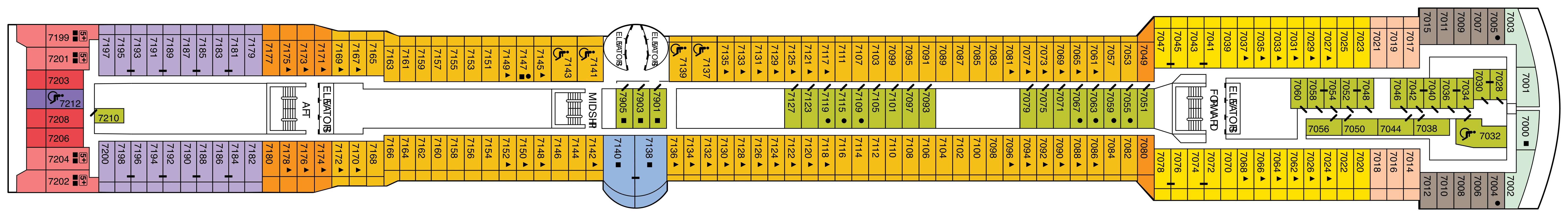 Celebrity Millennium, Deck 7: official cabin and venue layout