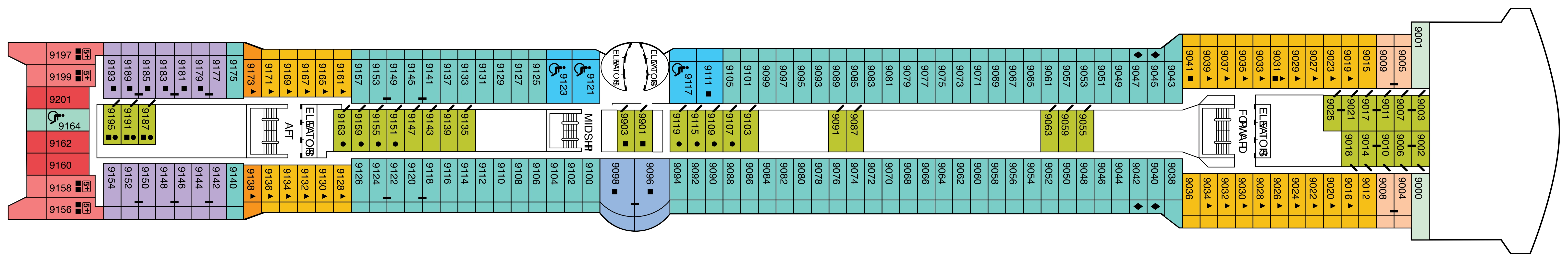 Celebrity Millennium, Deck 9: official cabin and venue layout