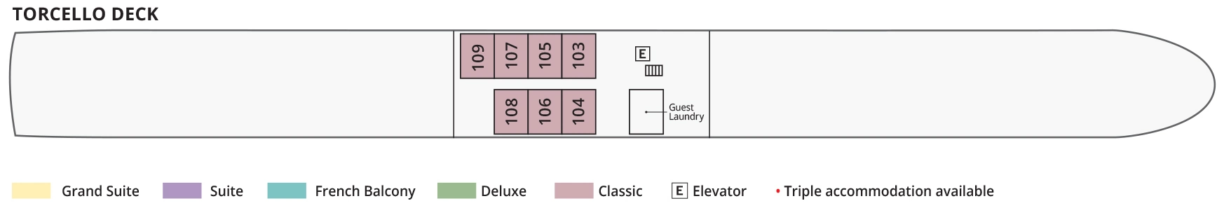 S.S. La Venezia, Deck 1: official cabin and venue layout