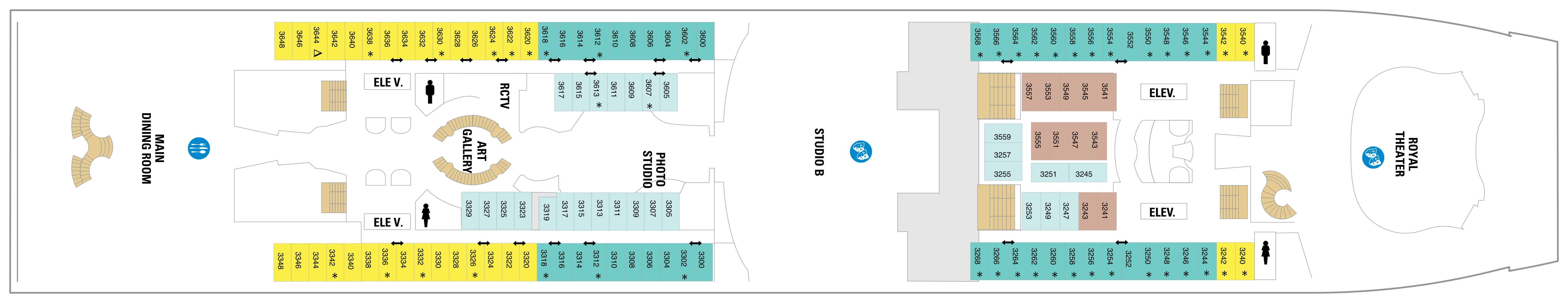Freedom of the Seas, Deck 3: official cabin and venue layout