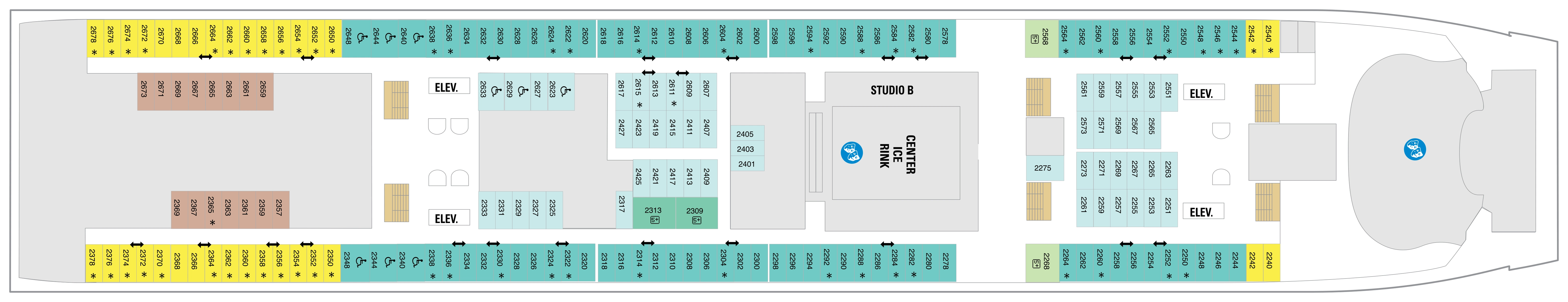 Freedom of the Seas, Deck 2: official cabin and venue layout