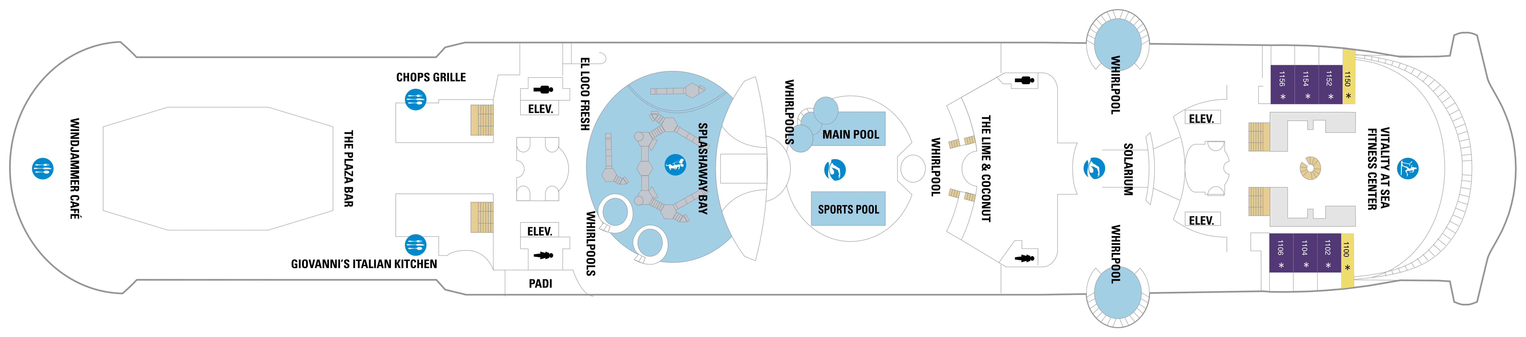 Freedom of the Seas, Deck 11: official cabin and venue layout