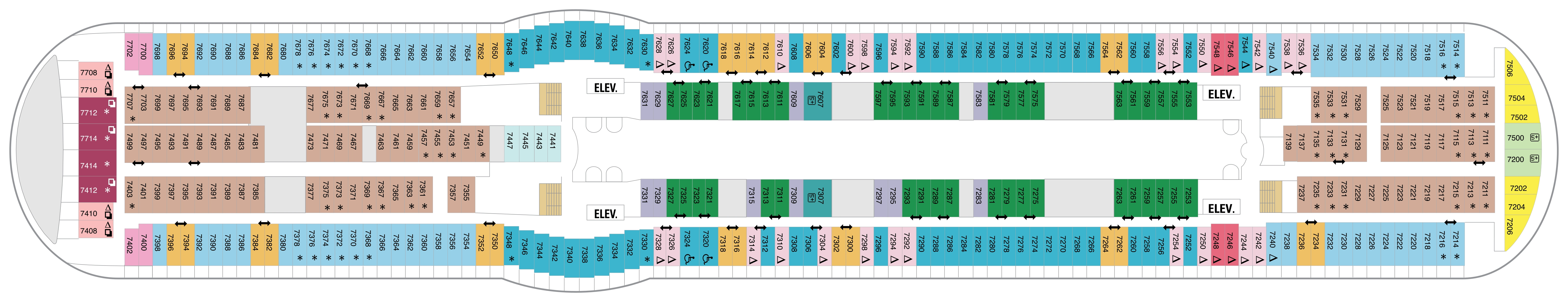 Freedom of the Seas, Deck 7: official cabin and venue layout