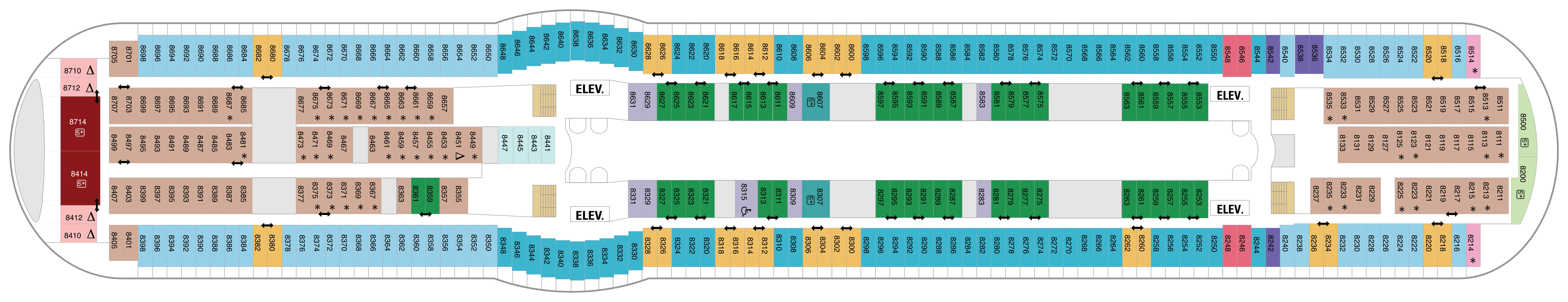 Freedom of the Seas, Deck 8: official cabin and venue layout