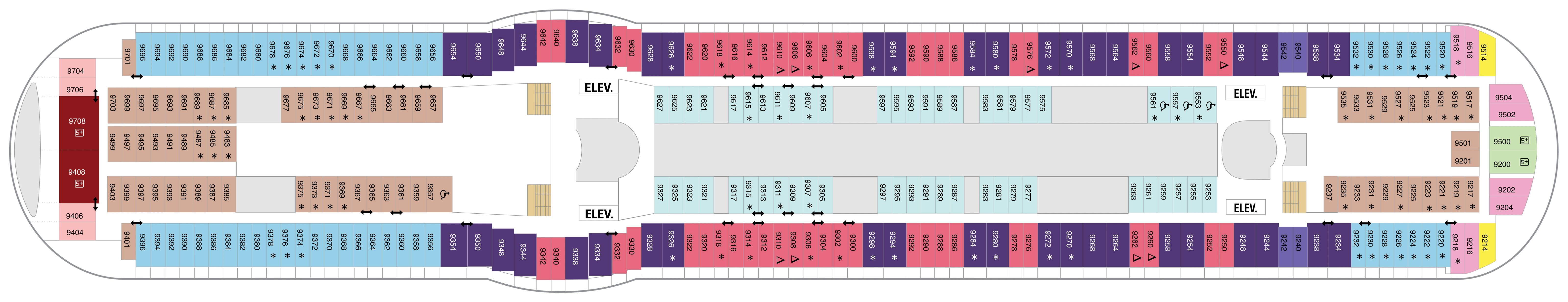Freedom of the Seas, Deck 9: official cabin and venue layout