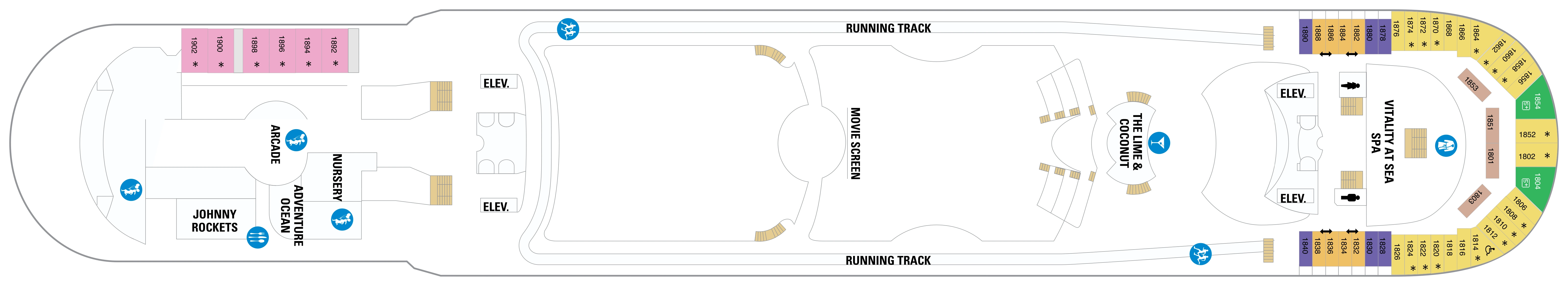 Freedom of the Seas, Deck 12: official cabin and venue layout