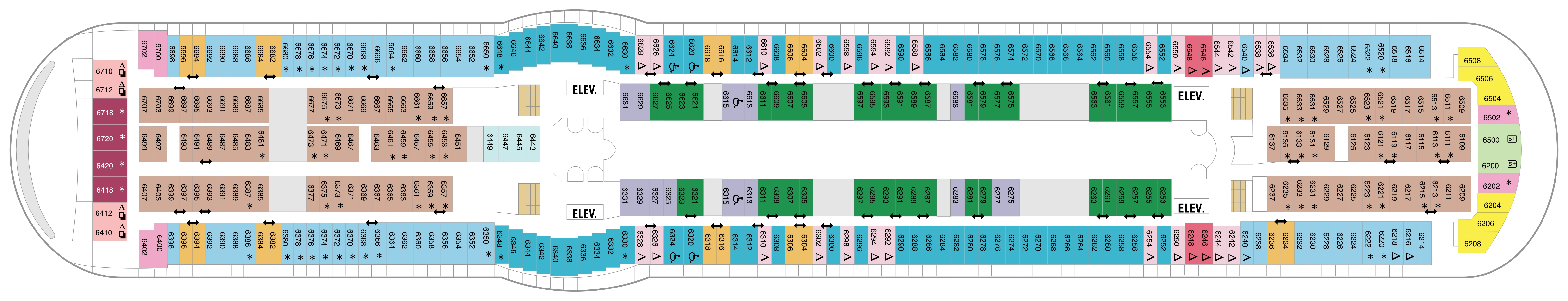 Freedom of the Seas, Deck 6: official cabin and venue layout