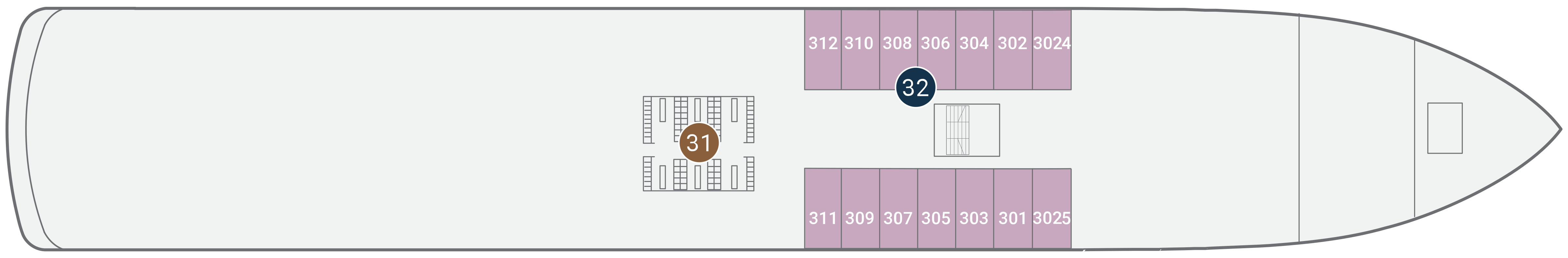 World Traveller, Deck 3: official cabin and venue layout