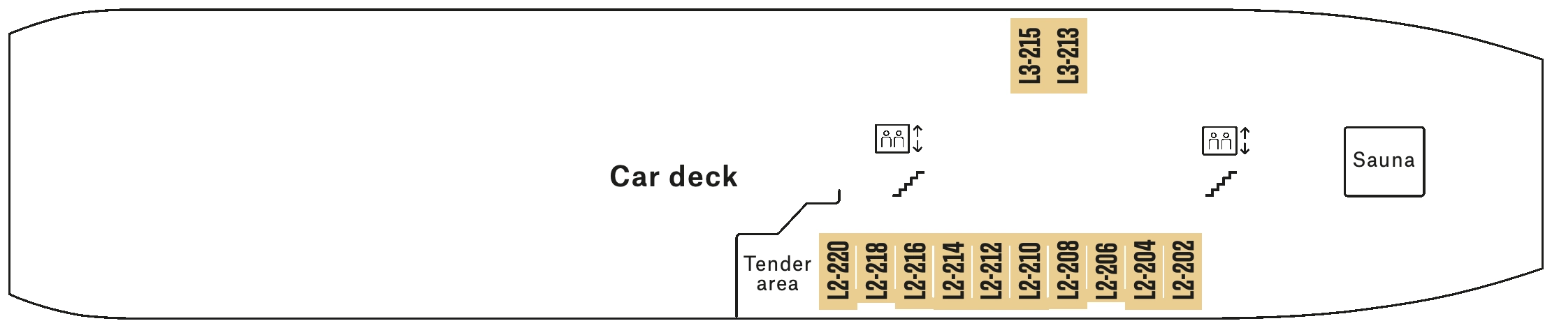 Nordnorge, Deck 2: official cabin and venue layout