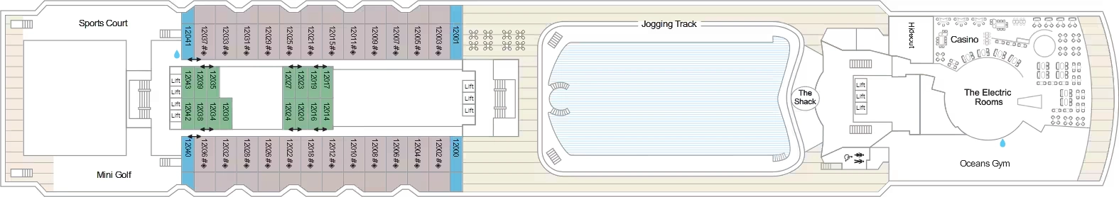 Marella Voyager, Deck 12: official cabin and venue layout