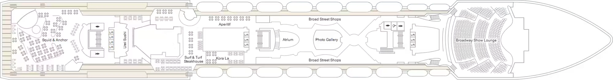 Marella Voyager, Deck 7: official cabin and venue layout