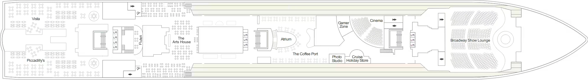 Marella Voyager, Deck 6: official cabin and venue layout