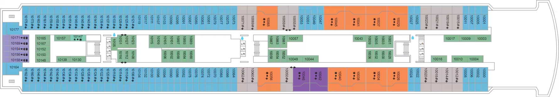 Marella Voyager, Deck 10: official cabin and venue layout