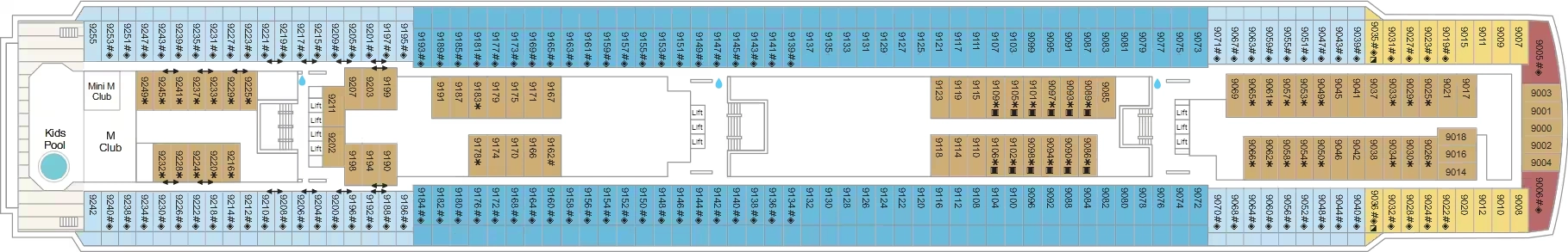 Marella Voyager, Deck 9: official cabin and venue layout