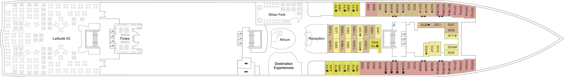 Marella Voyager, Deck 5: official cabin and venue layout