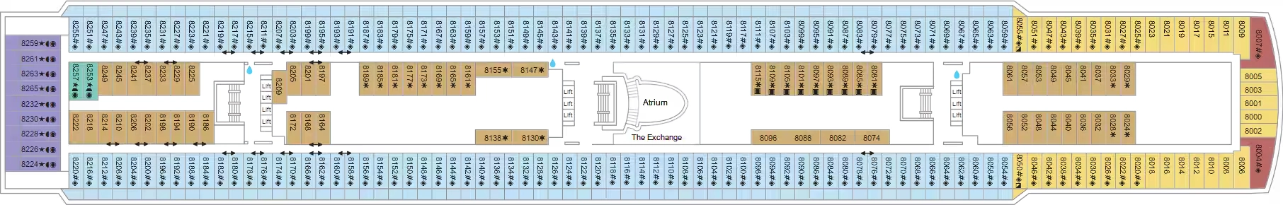 Marella Voyager, Deck 8: official cabin and venue layout