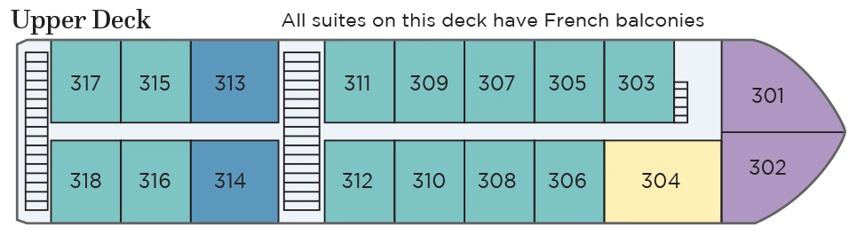 Ganges Voyager II, Deck 2: official cabin and venue layout