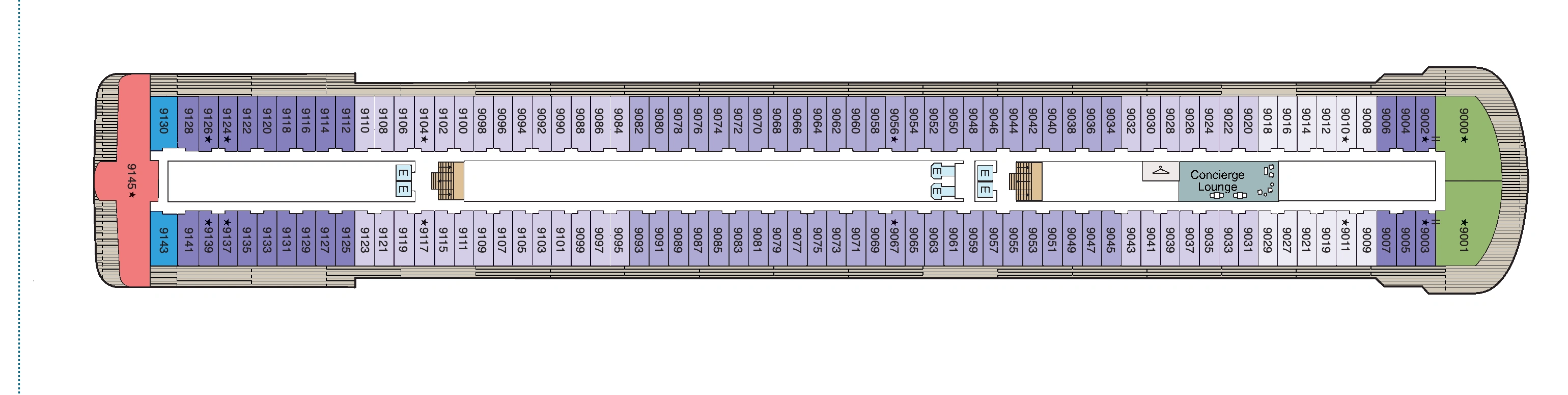 Oceania Allura, Deck 9: official cabin and venue layout