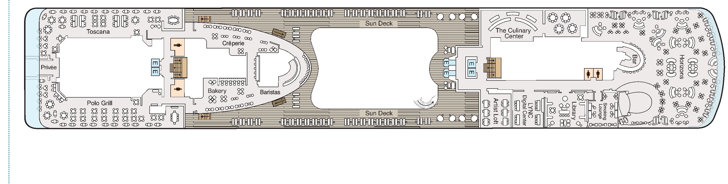 Oceania Allura, Deck 14: official cabin and venue layout