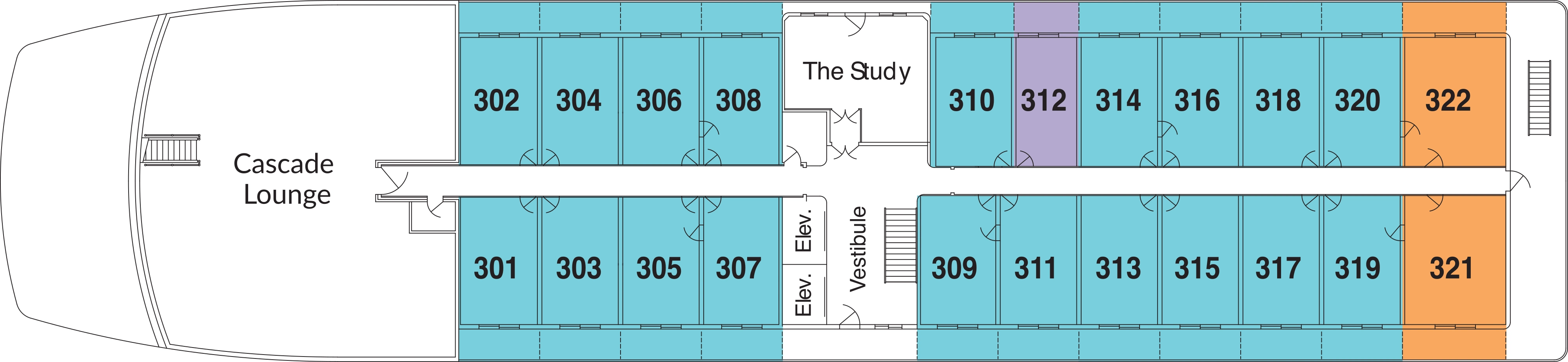 American Constitution, Deck 3: official cabin and venue layout