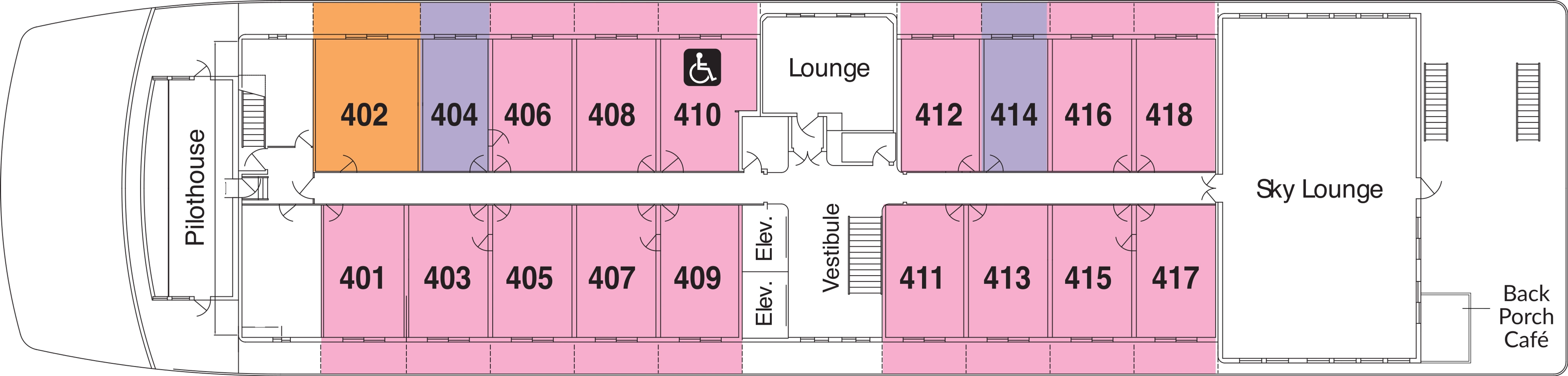 American Constitution, Deck 4: official cabin and venue layout