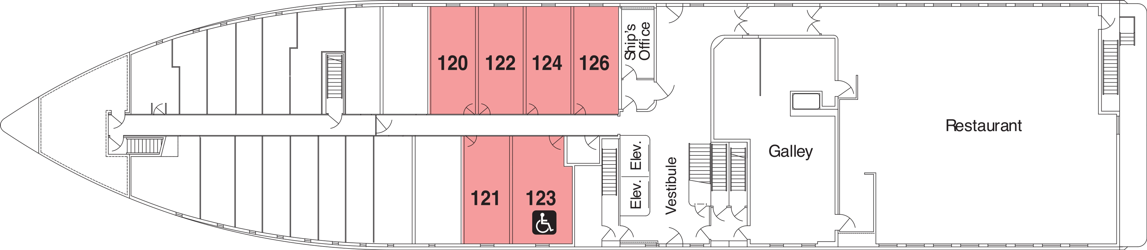 American Constitution, Deck 1: official cabin and venue layout
