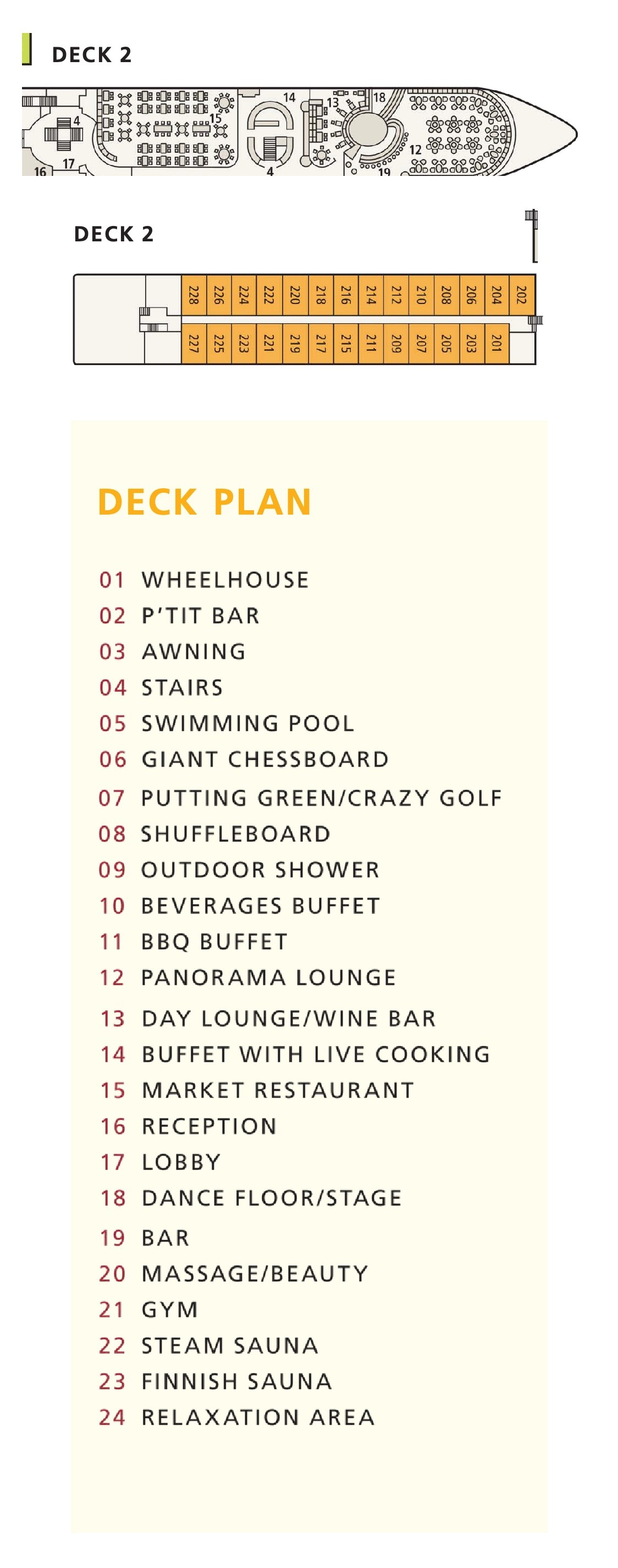 A-ROSA Stella, Deck 2: official cabin and venue layout
