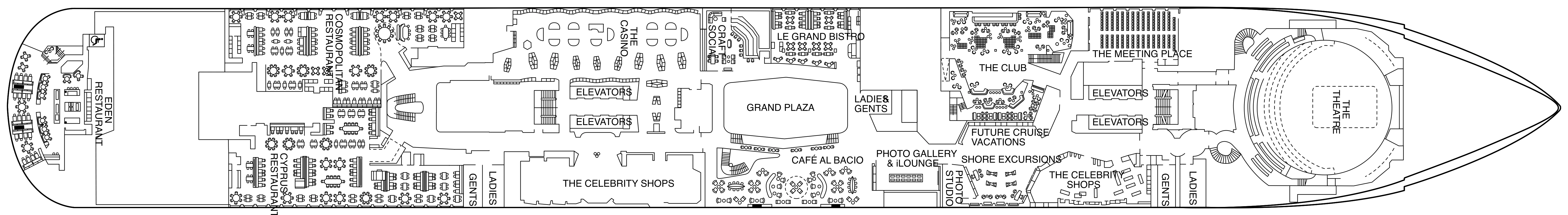 Celebrity Apex, Deck 4: official cabin and venue layout