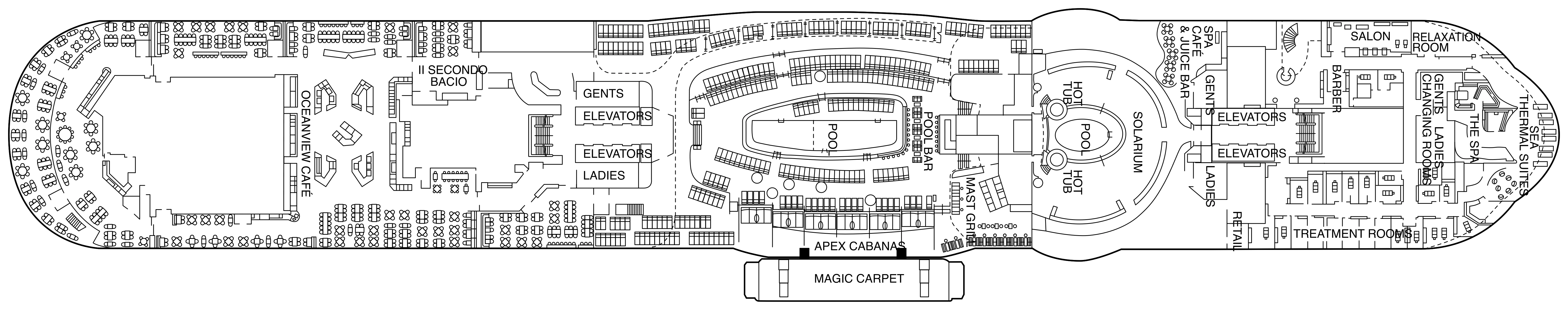 Celebrity Apex, Deck 14: official cabin and venue layout