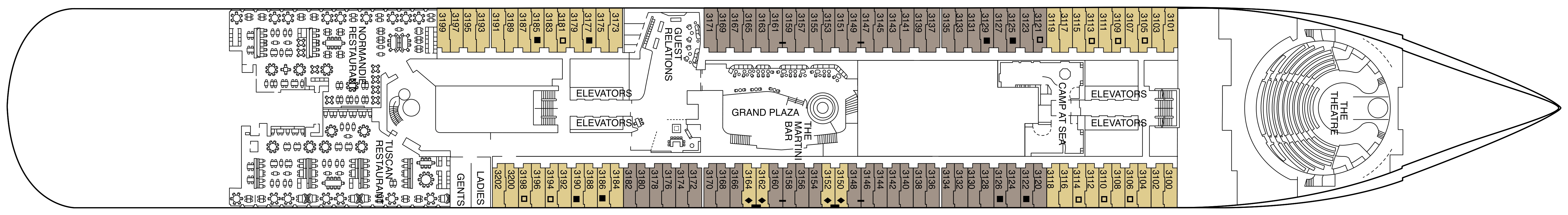 Celebrity Apex, Deck 3: official cabin and venue layout