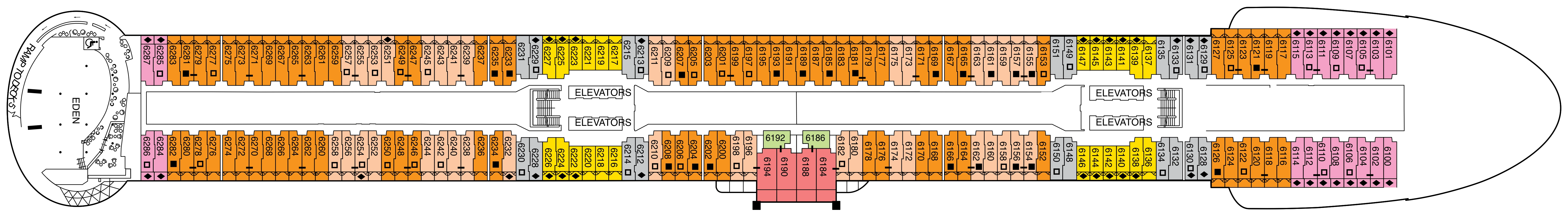 Celebrity Apex, Deck 6: official cabin and venue layout
