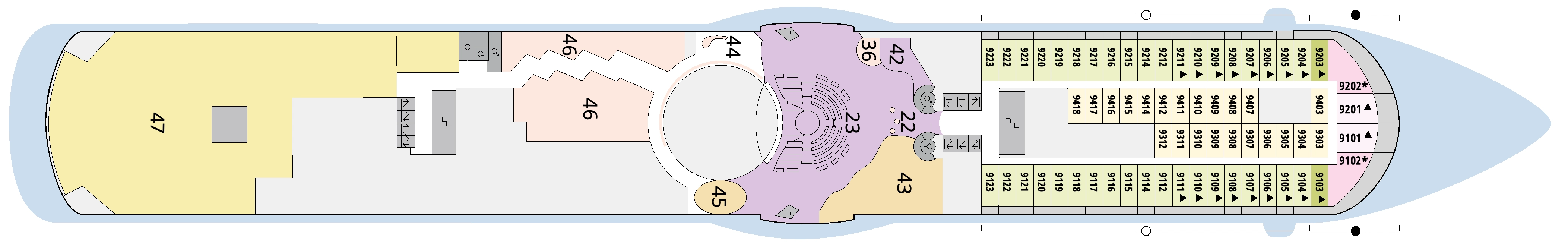AIDAmar, Deck 9: official cabin and venue layout