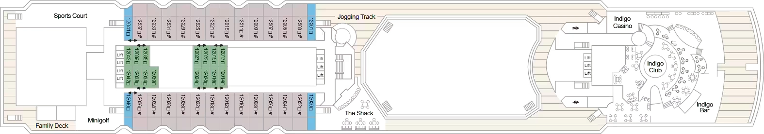 Marella Explorer, Deck 12: official cabin and venue layout