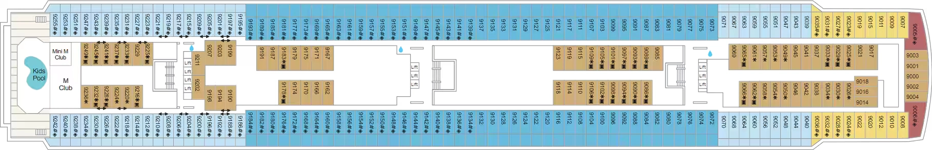 Marella Explorer, Deck 9: official cabin and venue layout