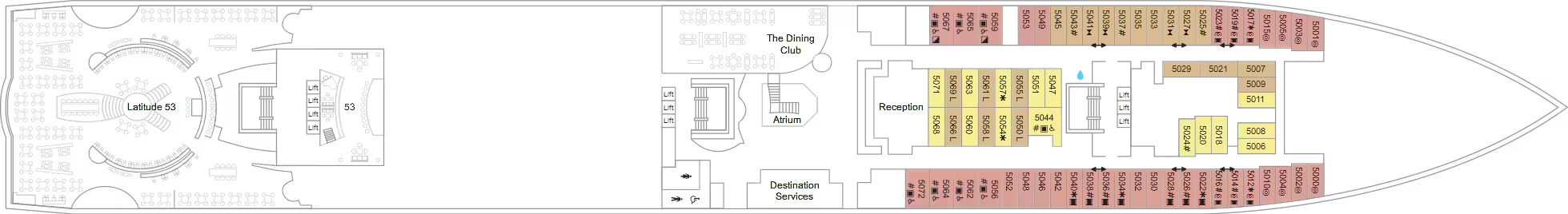 Marella Explorer, Deck 5: official cabin and venue layout