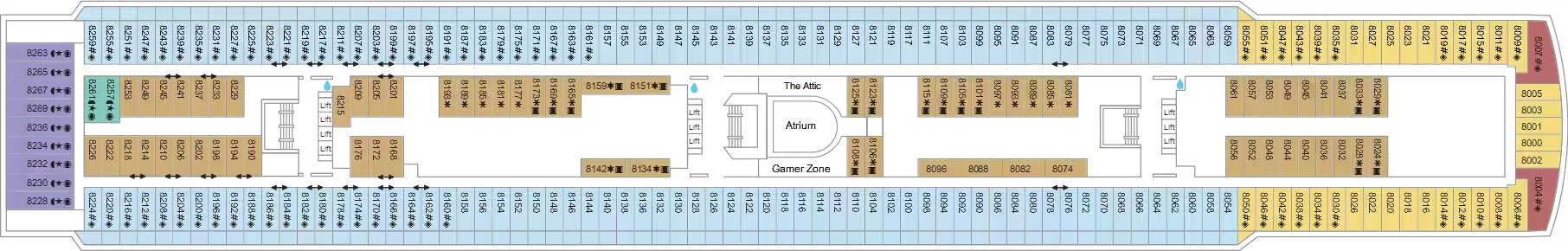 Marella Explorer, Deck 8: official cabin and venue layout