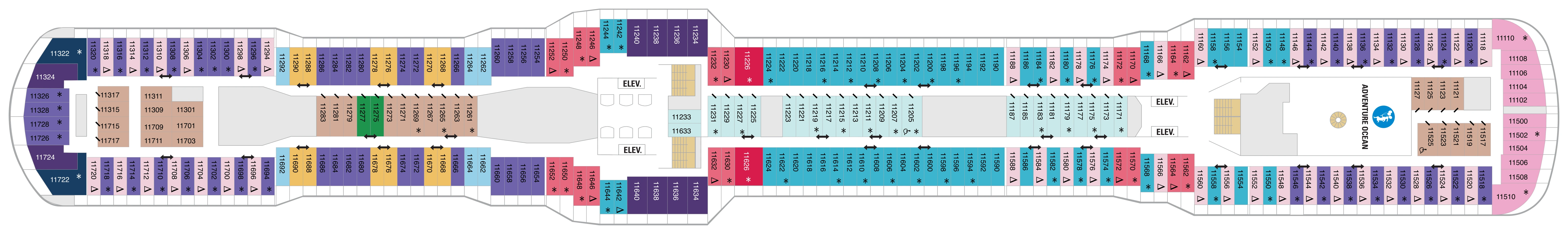Odyssey of the Seas, Deck 11: official cabin and venue layout