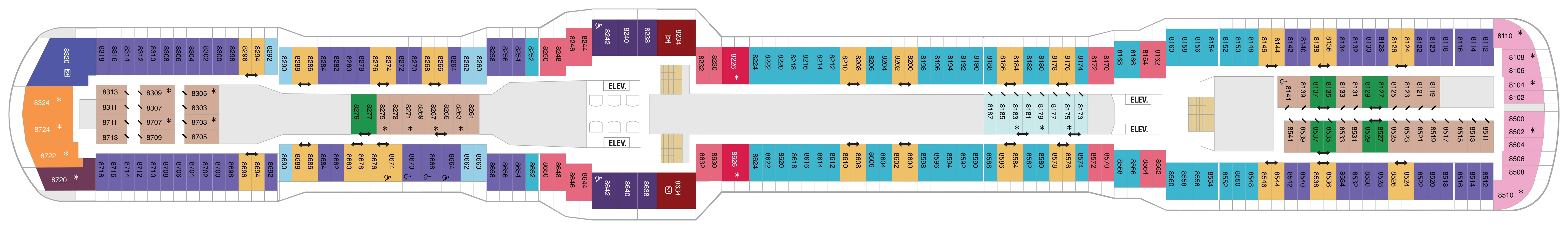 Odyssey of the Seas, Deck 8: official cabin and venue layout