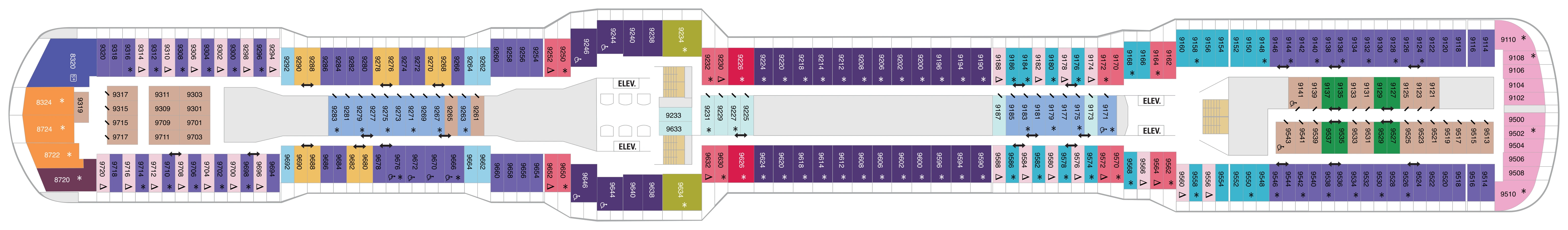 Odyssey of the Seas, Deck 9: official cabin and venue layout