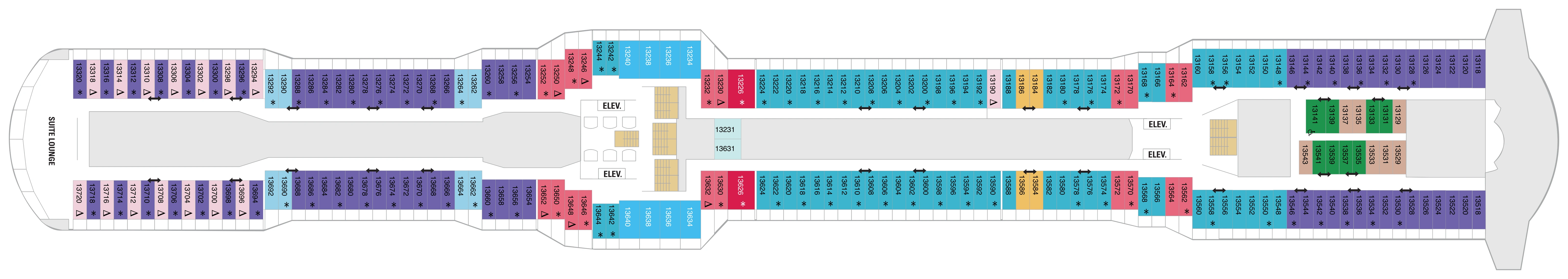 Odyssey of the Seas, Deck 13: official cabin and venue layout