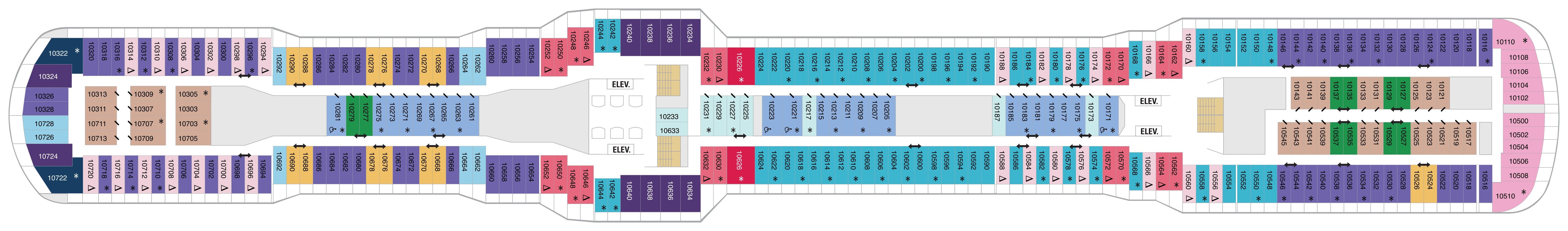 Odyssey of the Seas, Deck 10: official cabin and venue layout
