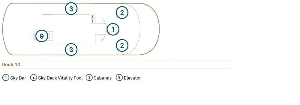 Scenic Eclipse, Deck 10: official cabin and venue layout